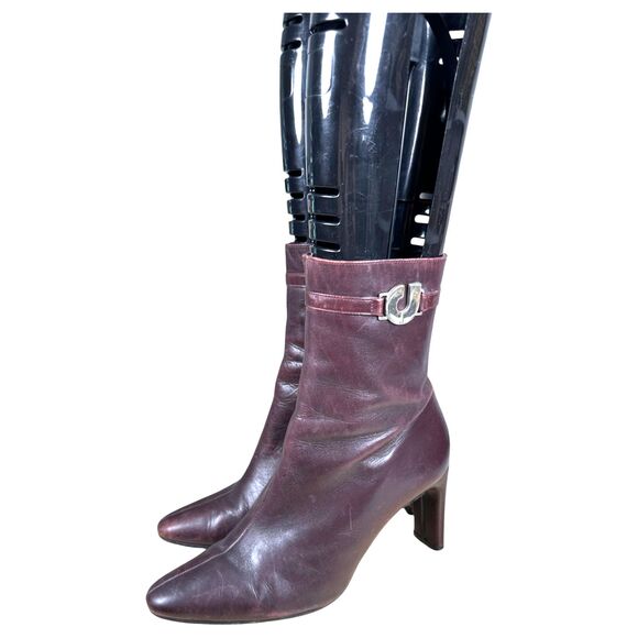 Charles Jourdan Paris Red Burgundy Merlot Leather Heeled Boots Booties 6.5 - Picture 1 of 11